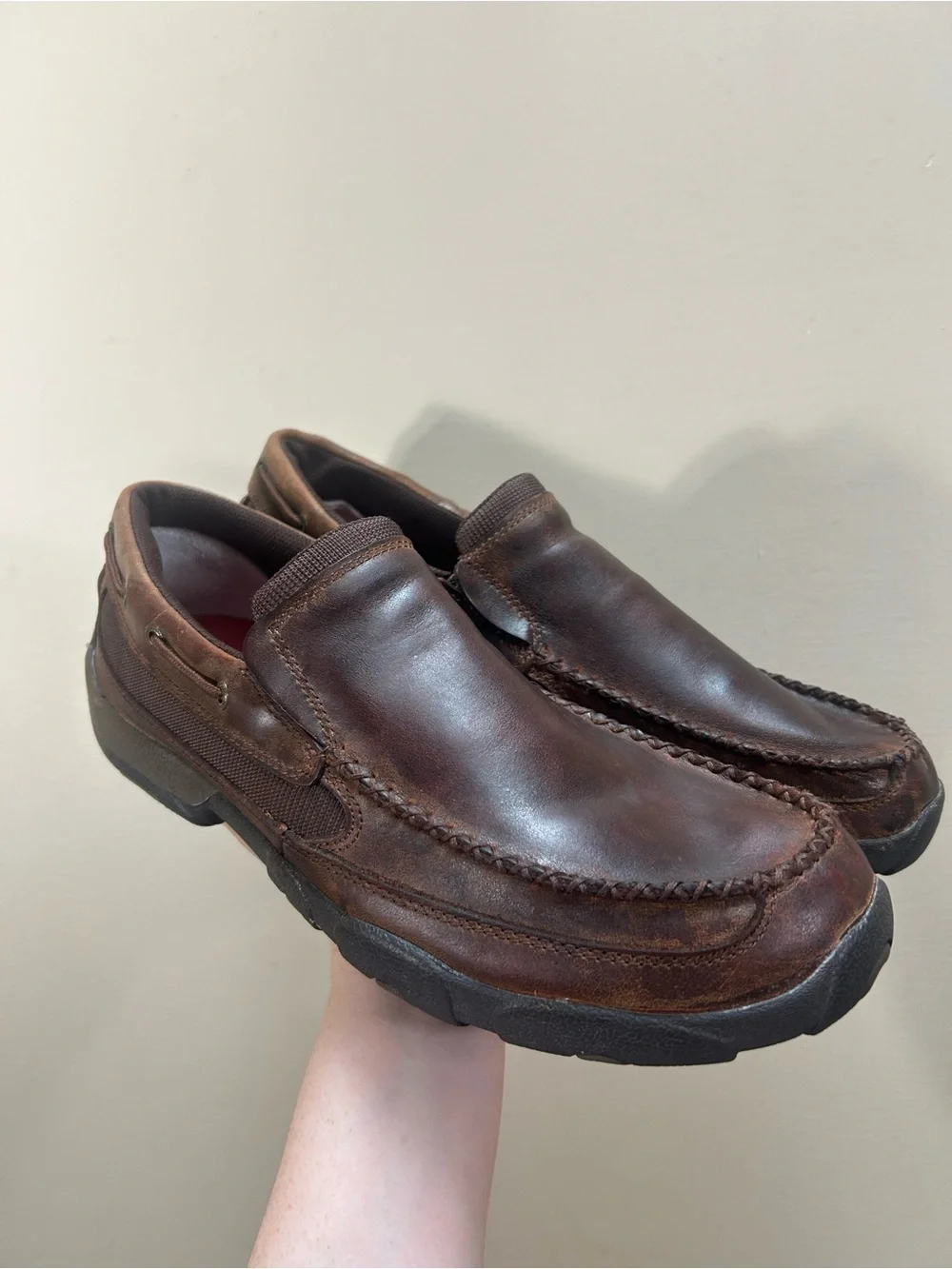 Men's Twisted X Brown Leather Slip On Driving Moccasins Size 13 Wide